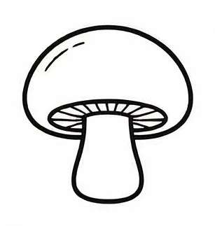 a mushroom with a black outline on a white background.webp